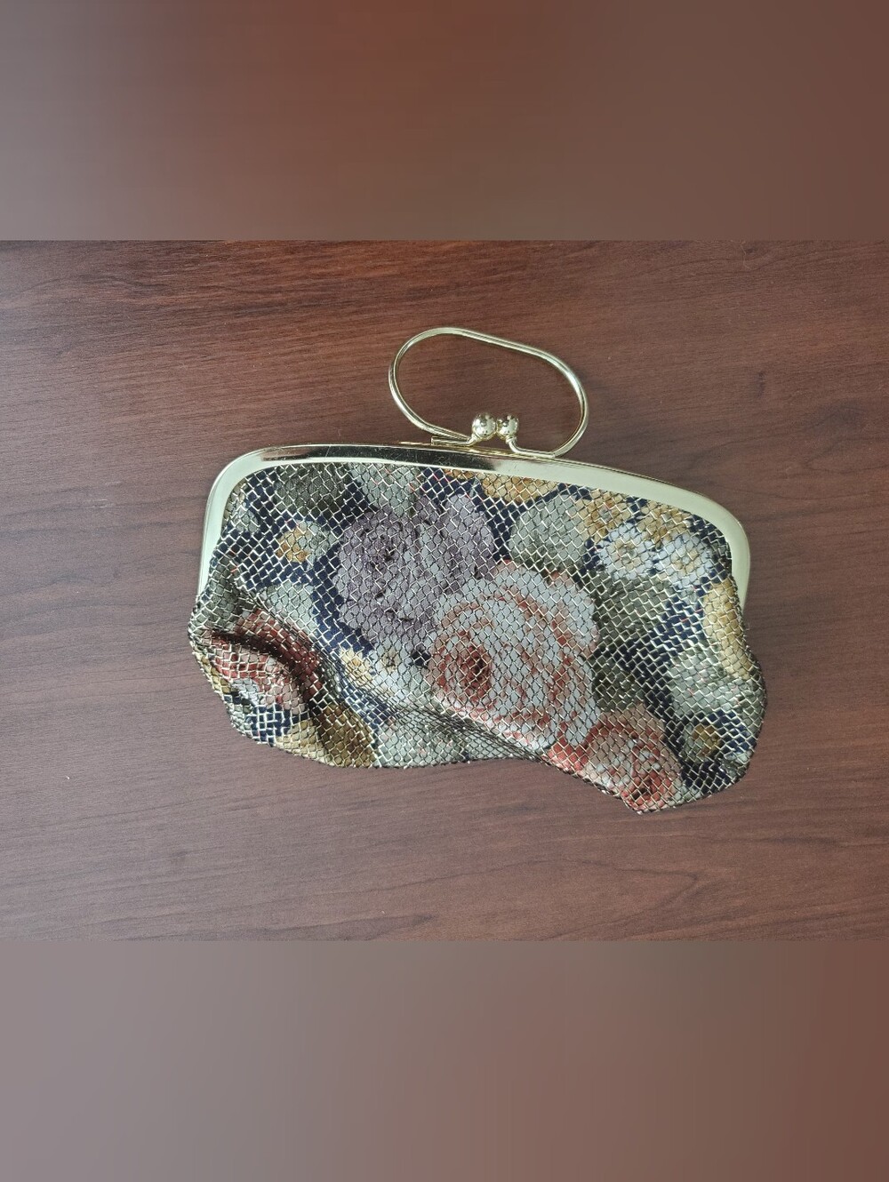 Floral Metallic Evening Clutch Bag - Gold Frame